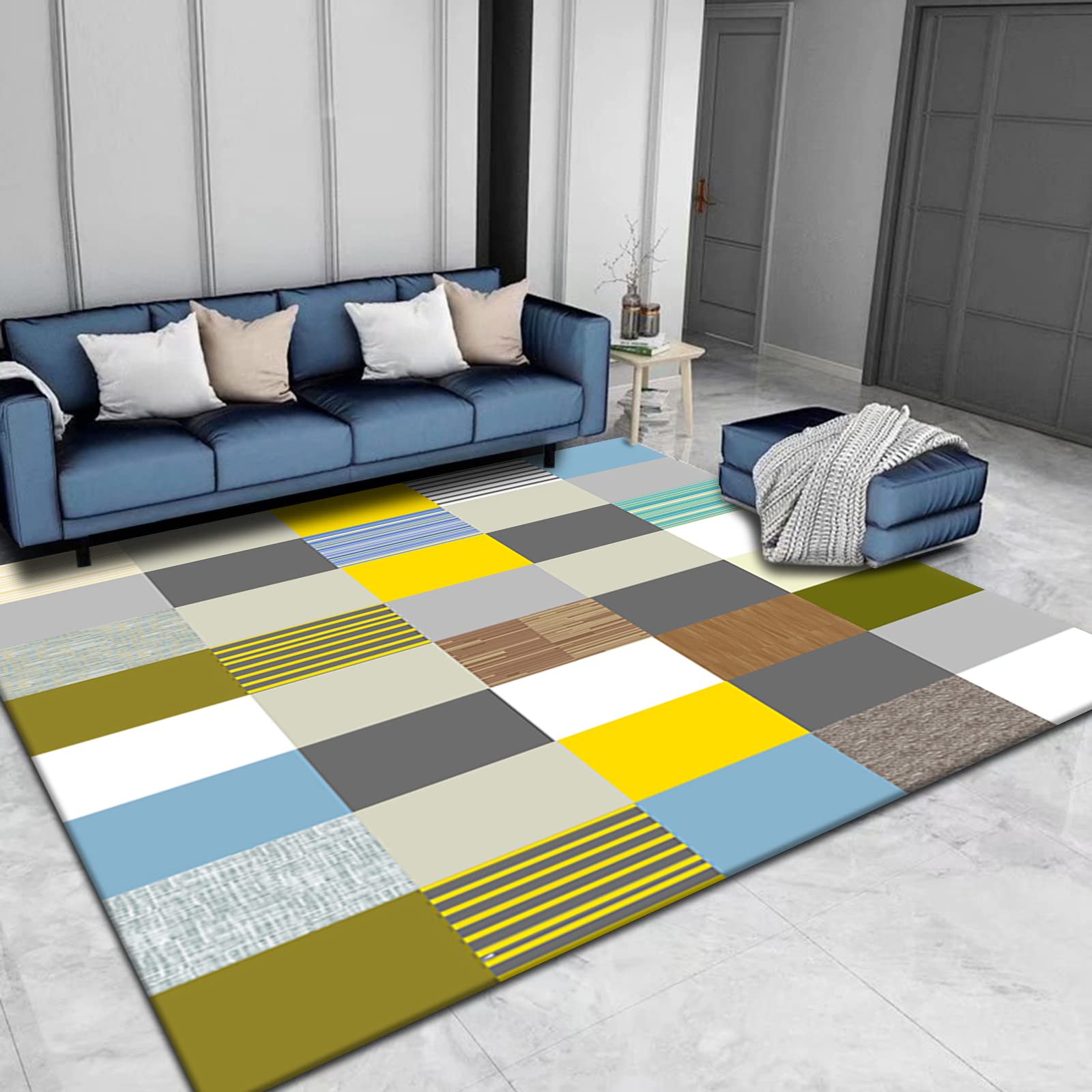 Tapis moderne géométrique minimaliste rectangulaire pour salon et chambre