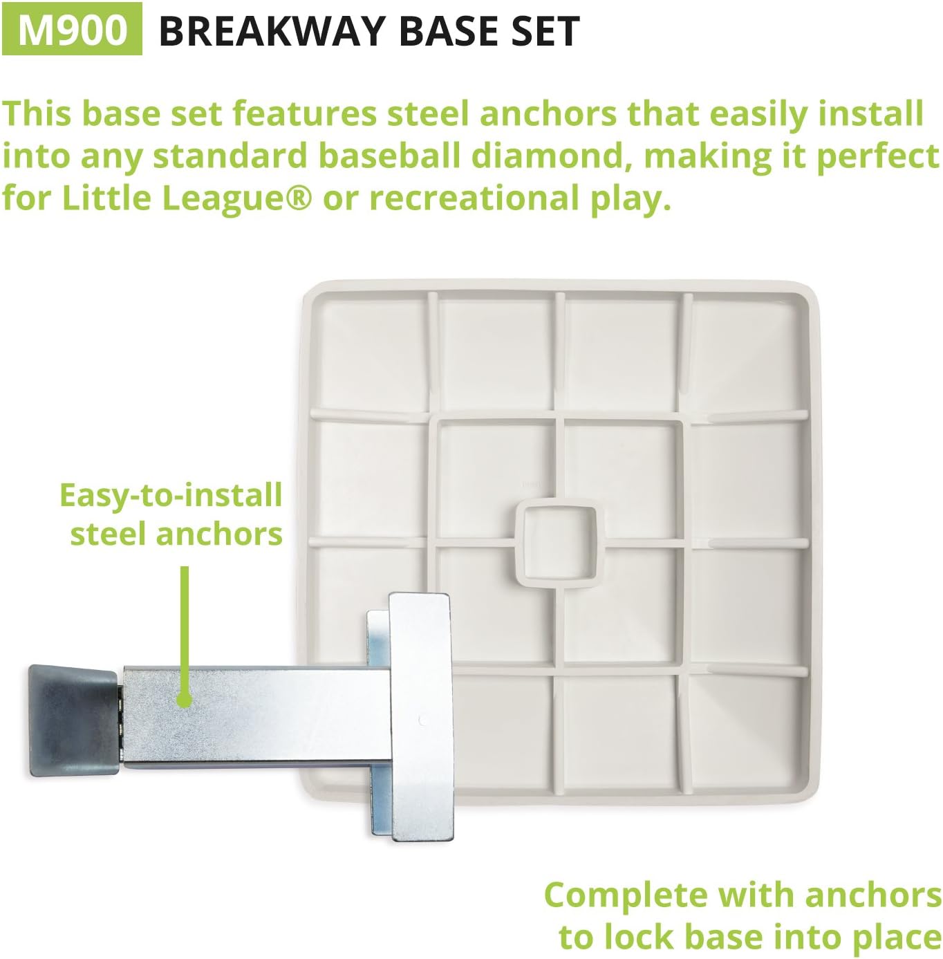 Champion Sports Break Away Base Set with Quick Release Plates and Stanchion Pan - 3 Pack - Official Little League Break Away Base Set
