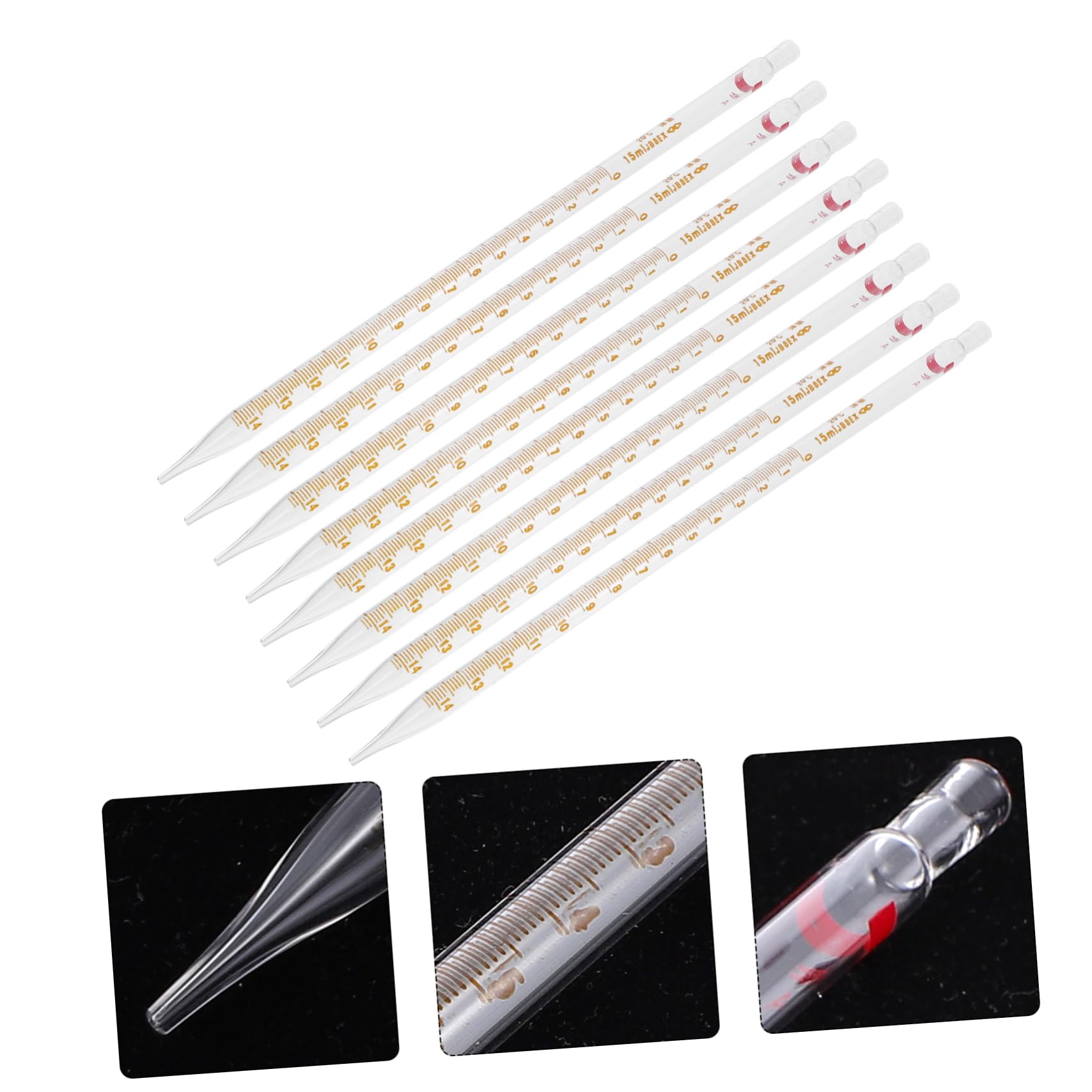 Cabilock 20 Stück Graduierte Glaspipetten mit Gerader Spitze 15ml Präzise Messung Leicht zu Reinigen für Laborbedarf Zufällige Farbe