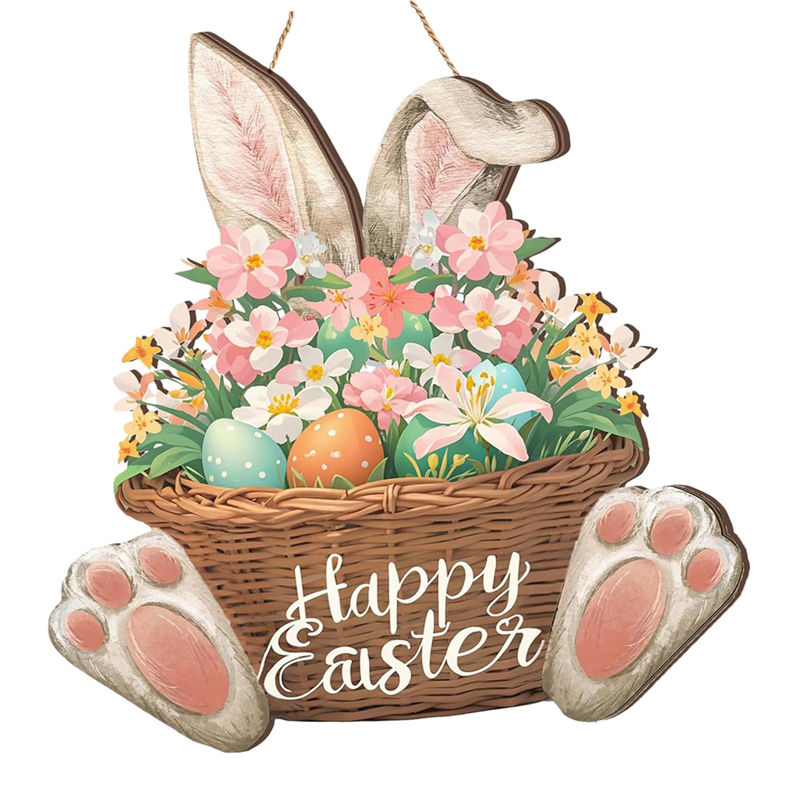 CAZSTYK Rabbits Themed Welcome Plaques Wooden Easter Spring Party Door Decoration Flowers Easy Installation Ornament Easter Sign
