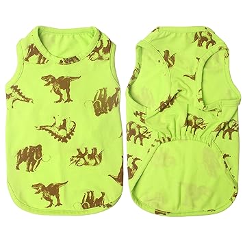 Topkins Dog Vest Dinosaur Summer Clothes for Dog Breathable Cotton Sleeveless Dog T-Shirt Pet Clothes Light Green (1 pic)