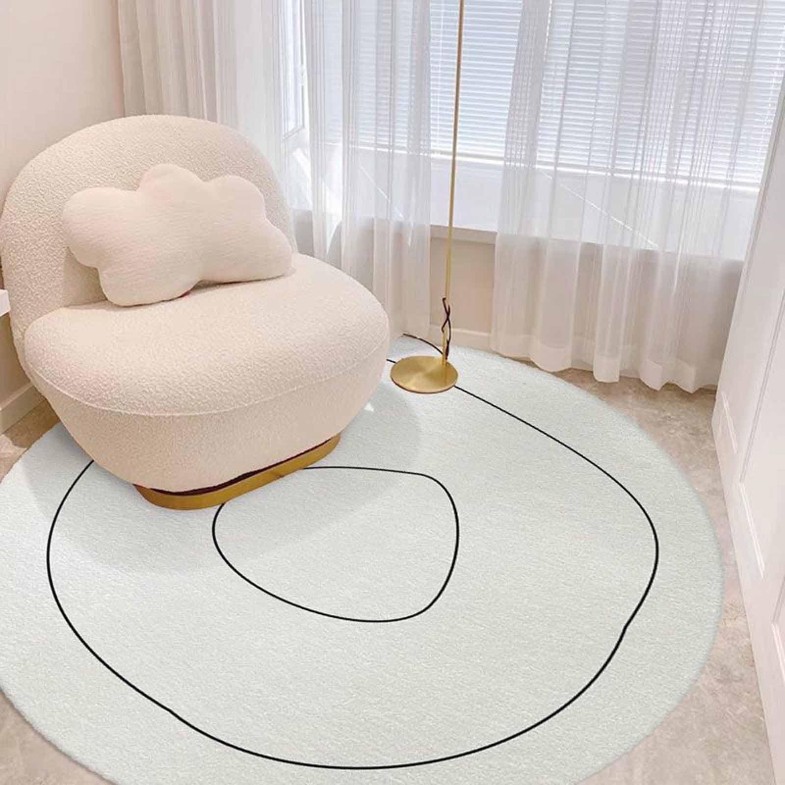 Tapis couleurs vives moderne rond 200cm style minimaliste blanc et noir pour grand salon