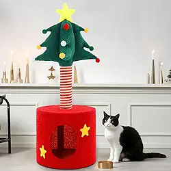 Torre de árvore de Natal para gatos de 83 cm com arranhador, casa de gato, cama de condomínio para adultos, gatos, pequenos gatos, árvore, centro de atividades