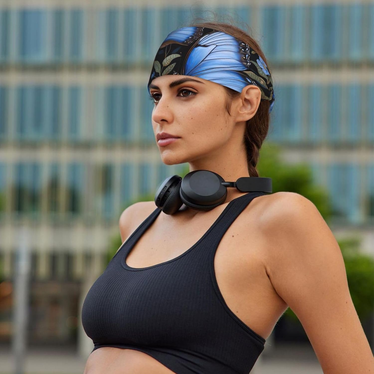 Blue Butterflies Print Elastic Headband for Women Men Breathable Sweatband Gym Outdoor Activities Gift
