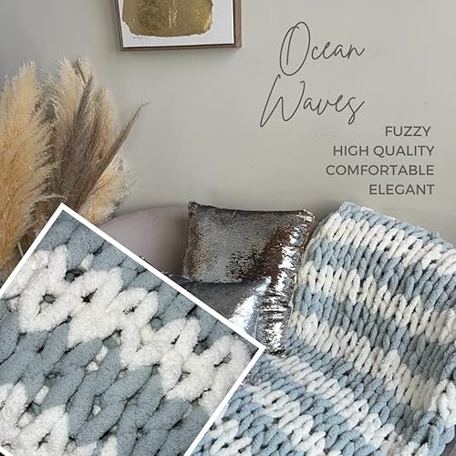 Miniatura 2 de Manta de punto grueso de 50 x 60 pulgadas, 4.2 libras, manta de felpilla tejida a mano de lujo, suave y acogedora, lavable a máquina y no se