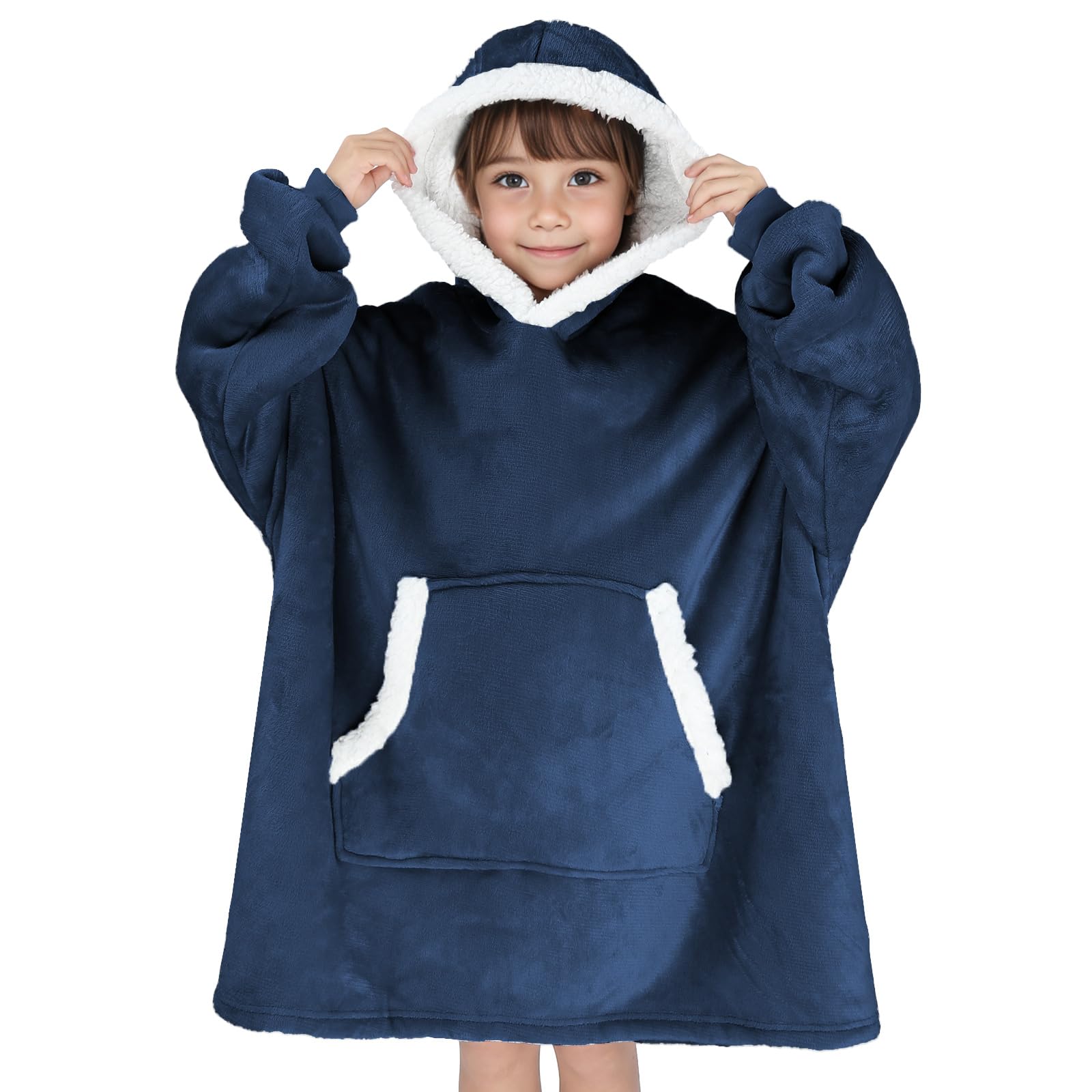 IvyH Hoodie Blanket Sweatshirt, Warm Cozy Fluffy Wearable Blanket Jumper for Women Girls Men Boys with Print and Front Pocket