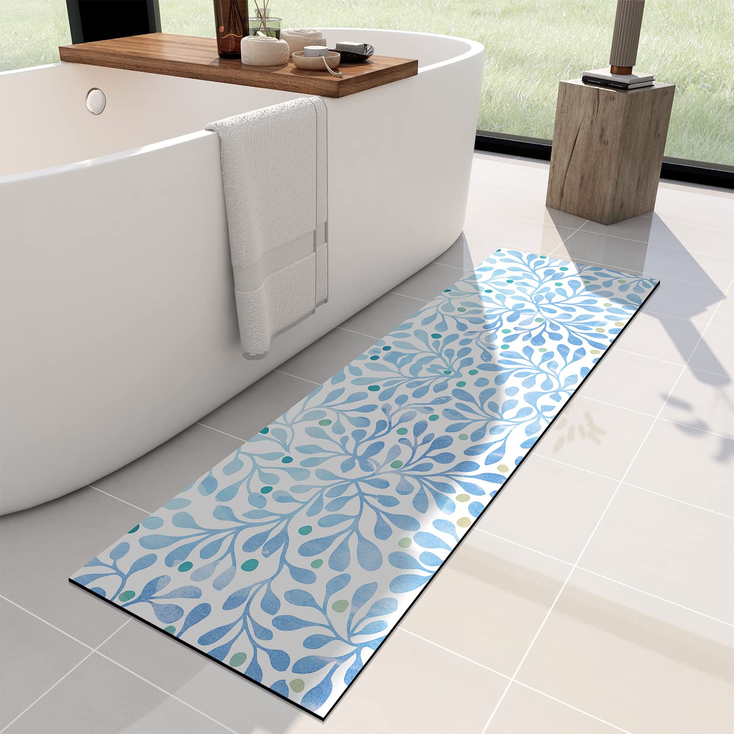 YIHOUSE Thin Bath Mat Super Absorbent Quick Dry Thin Bathroom Rugs Fit Under Door, Non Slip Rubber Backed Mat Washable Bathroom Floor Mats for Shower