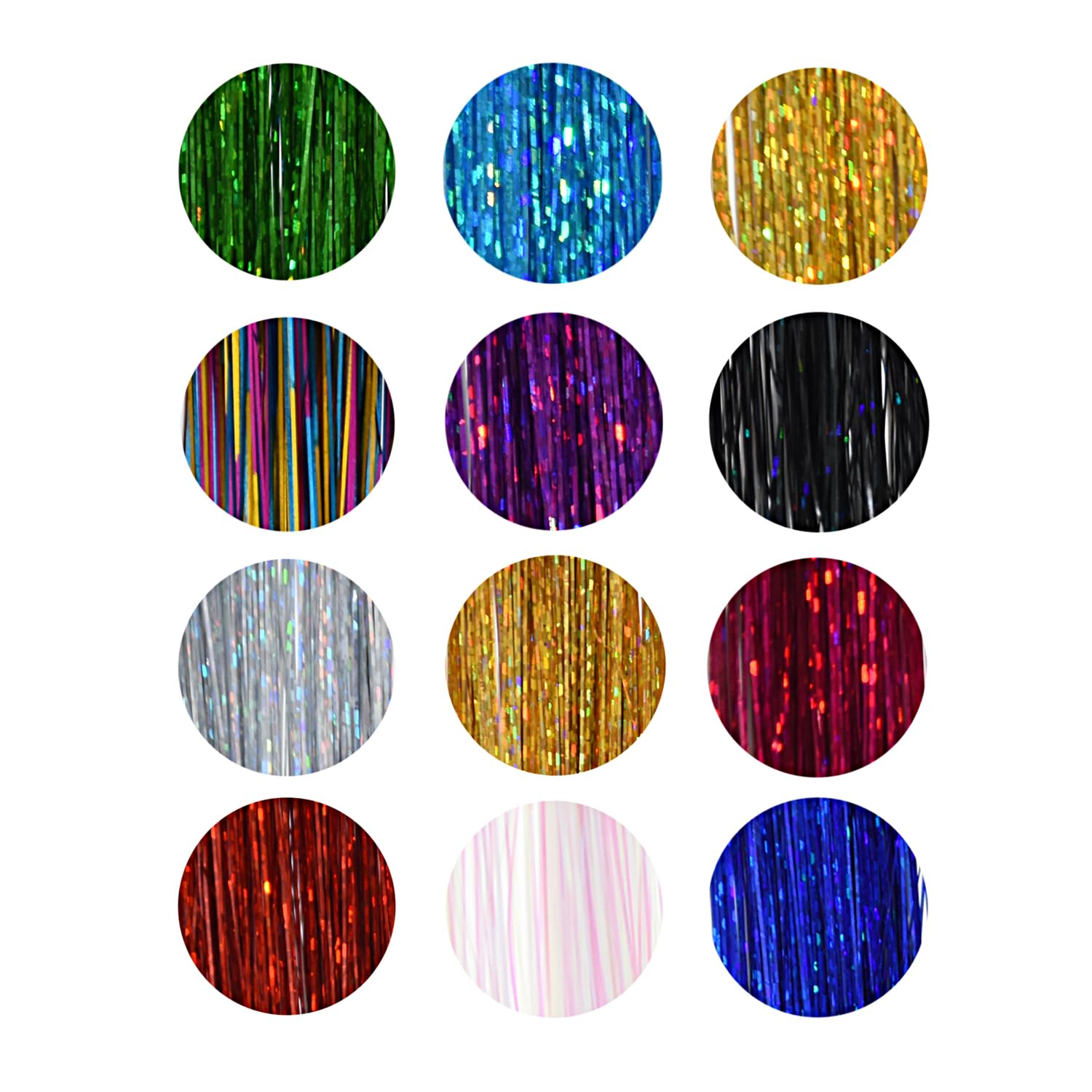 Hair Tinsel Kit 119 cm 2400 Pasemek Syntetyczne Przedłużanie Włosów Glitter Hair Extension Kit z Szydełek（12 Kolorów）
