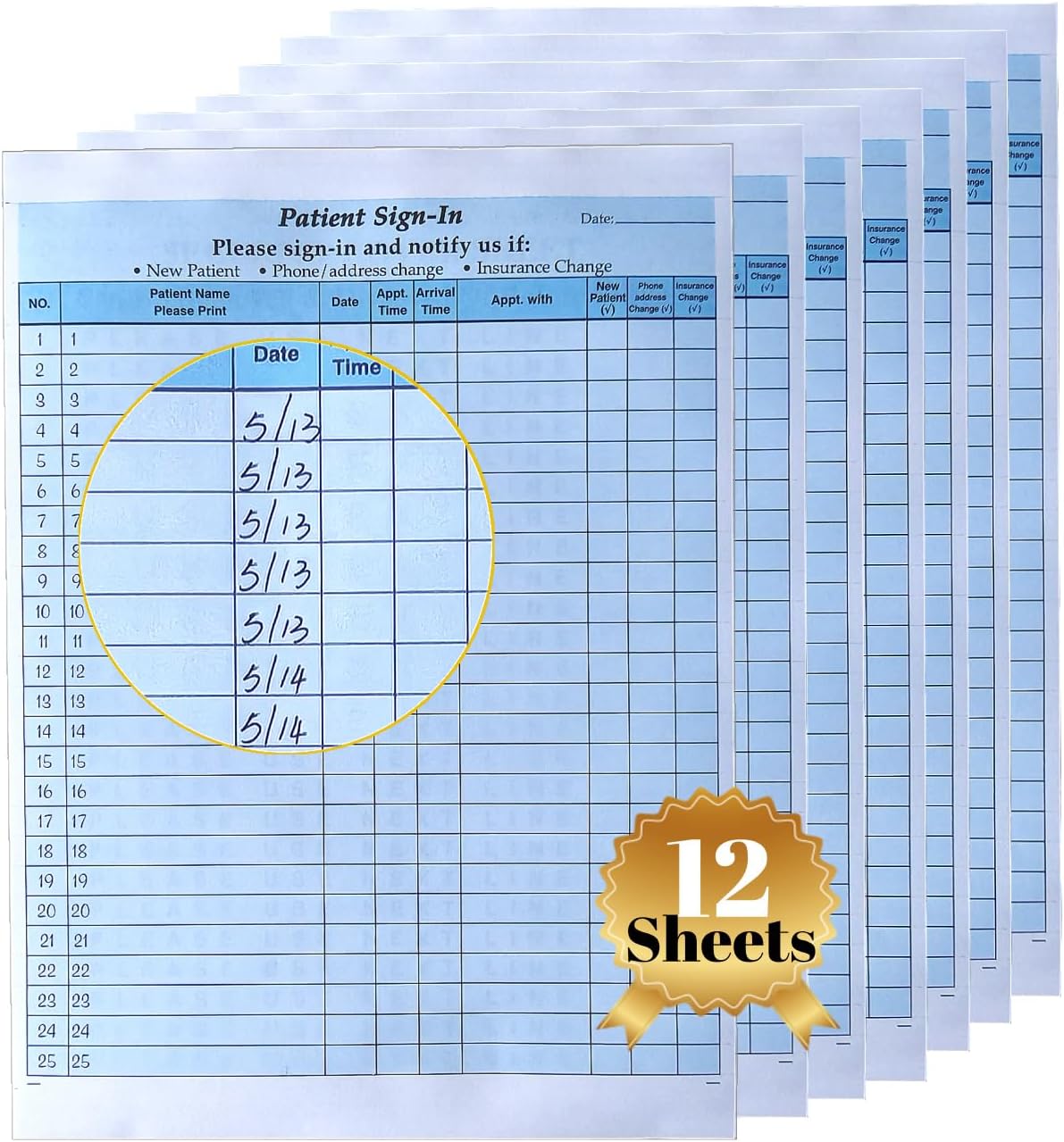12 Sets HIPAA Compliant Patient Sign-in Sheets, Carbonless 3-Part Forms with Peel-Off Labels & Date Column - for Medical/Dental Offices (Blue,12 Sheets, 300 Labels)