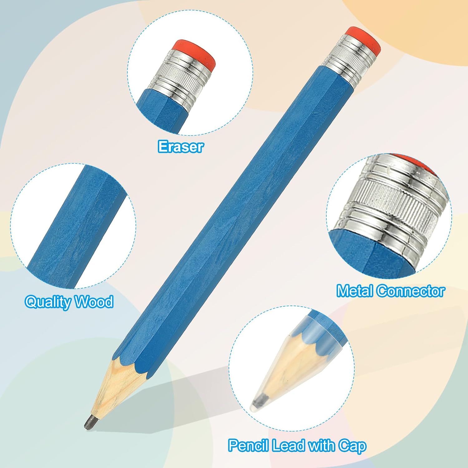 PATIKIL 2 Pcs Wooden Giant Pencil, 13.4 Inch Big Pencil Props Large Funny Novelty Pencils with Cap for Home Decor Office Christmas Party, Blue/Orange