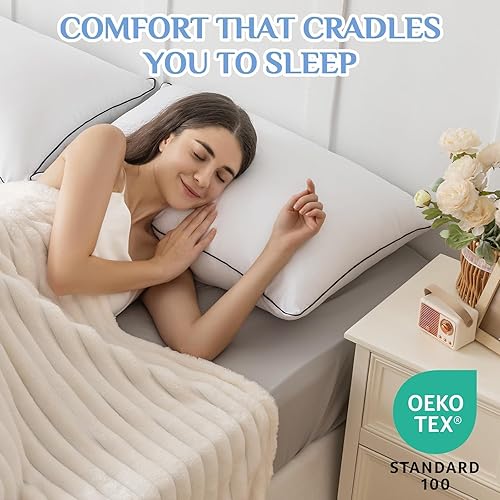 Miniatura 6 de JOLLYVOGUE Juego de 4 almohadas de tamaño estándar, colección de almohadas de cama para dormir, almohadas de calidad de hotel para dormir de lado,