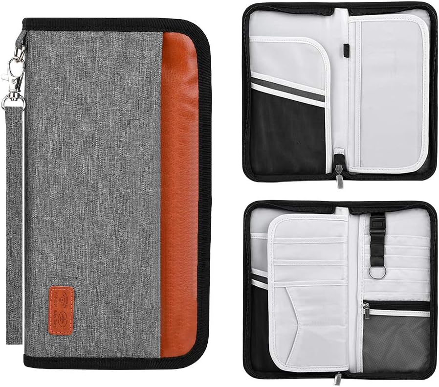 Family Travel Passport Holder Wallet RFID Blocking Document Tickets Organizer with Zipper for Woman & Man Fit 5 Passports