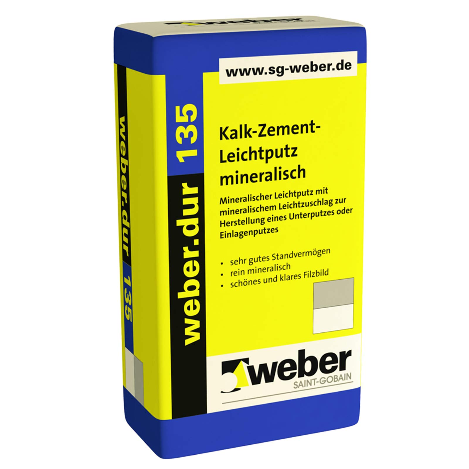 Weber.dur 135 30kg Kalk-Zement Leichtputz mineralisch Unterputz Einlagenputz