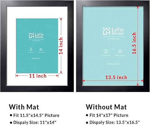 Vista 436 de LaVie Home - Portarretratos de 18 x 24 pulgadas, fotos de 16 x 20 pulgadas con paspartú, de 18 x 24 pulgadas sin paspartú, plexiglás pulido, Negro