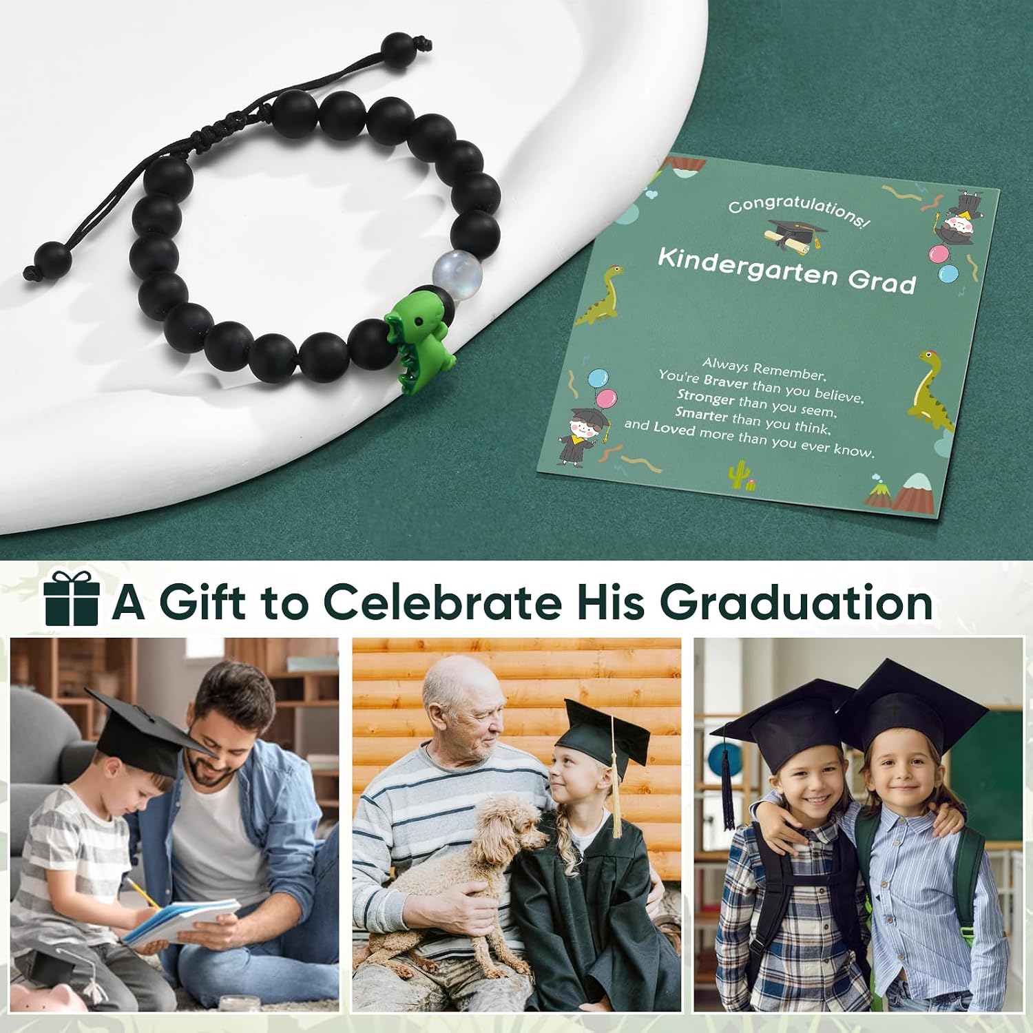 MEALGUET Dinosaur Bracelet Gifts for Boys Girls, Natural Gemstone Moonstone Beaded Boy Bracelets for Son Daughter Grandson Dinosaur Costume Kindergarten Preschool Birthday Graduation Gifts