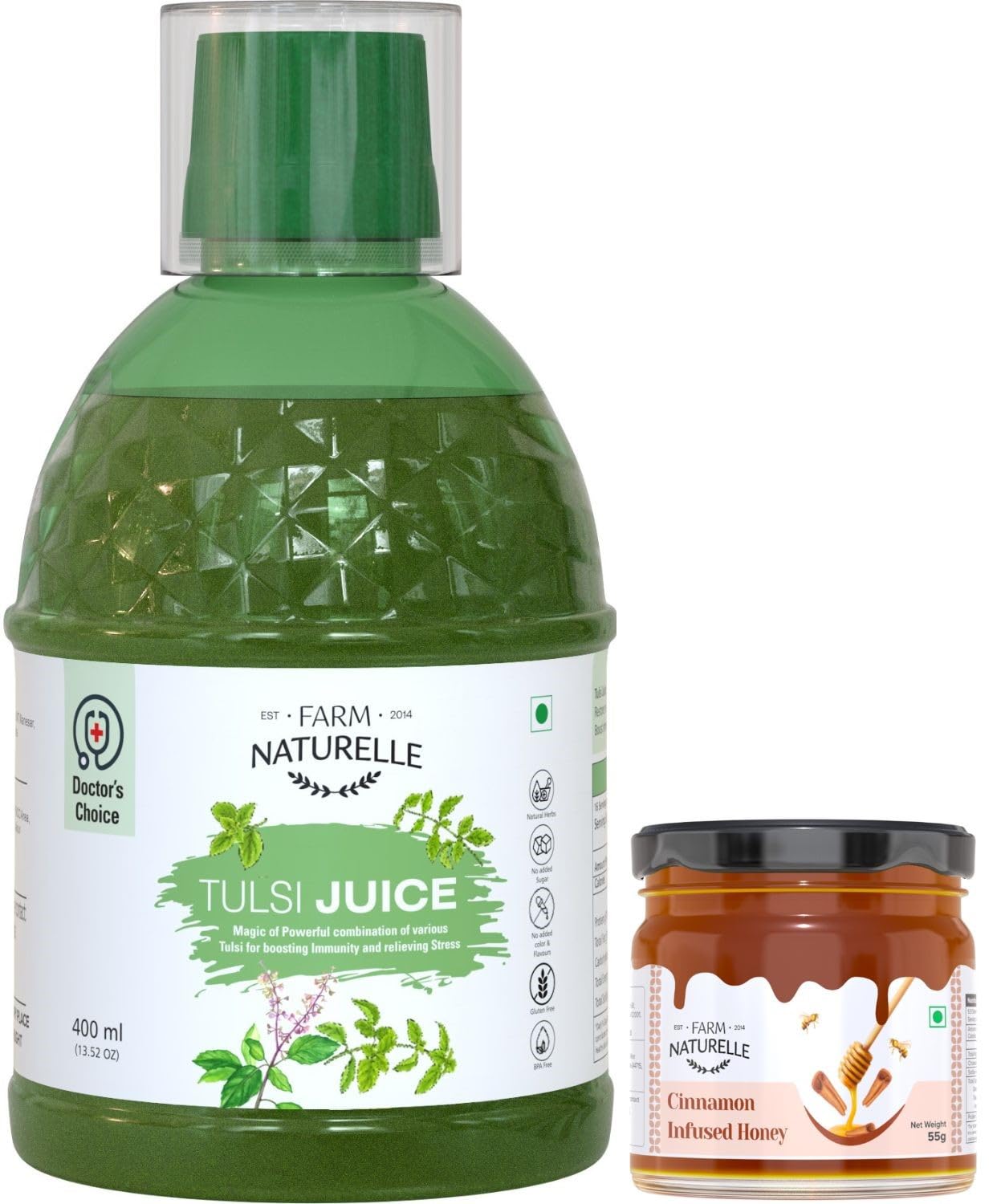 Farm Naturelle- Most Effective Tulsi Juice (400Ml)-The Finest Tulsi Juice-Herbal Basil and Cinnamon Honey 55g x 1 (B07DWNBB16) Amazon Price History, Amazon Price Tracker