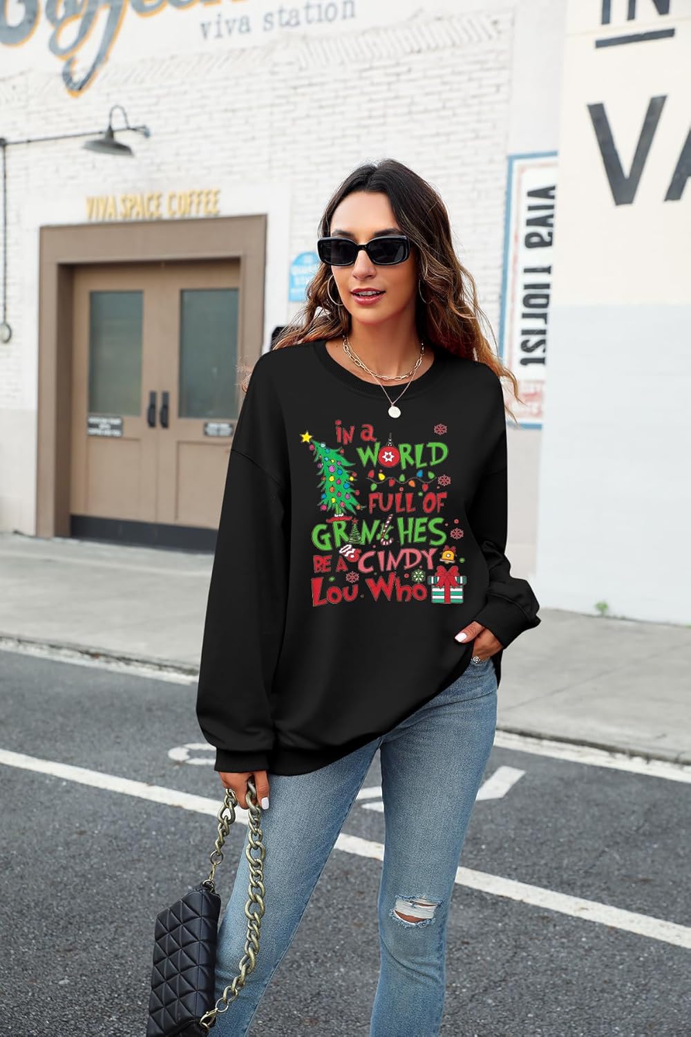 KIMSOONG Christmas Sweatshirt for Women Be A Cindy Lou Who Shirt Cute Christmas Graphic Tshirts Oversized Long sleeve Tops - Image 6