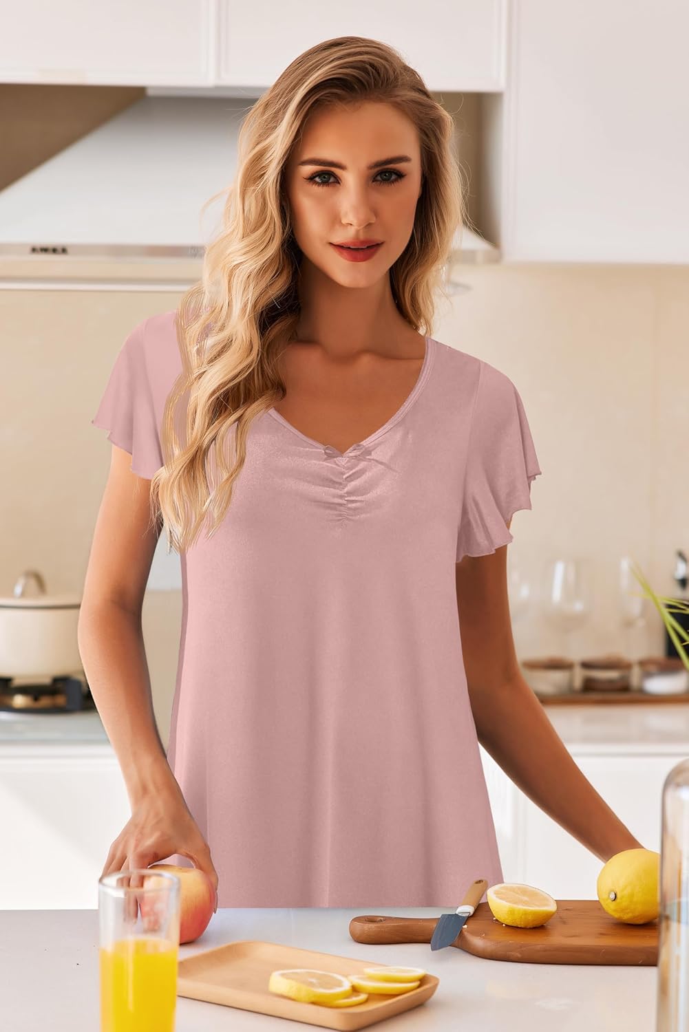 Ekouaer Nightgowns for Women Short Sleeve Night Gown Comfy Sleep Shirt Soft Sleep Dress Pleated Sleepwear - Image 2