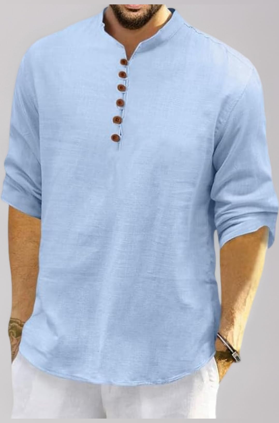 Men's Cotton Polyester Blend Solid Regular Fit Full Sleeve Short Kurta | Ethnic, Lightweight Summer Kurta for Daily & Occasion Use