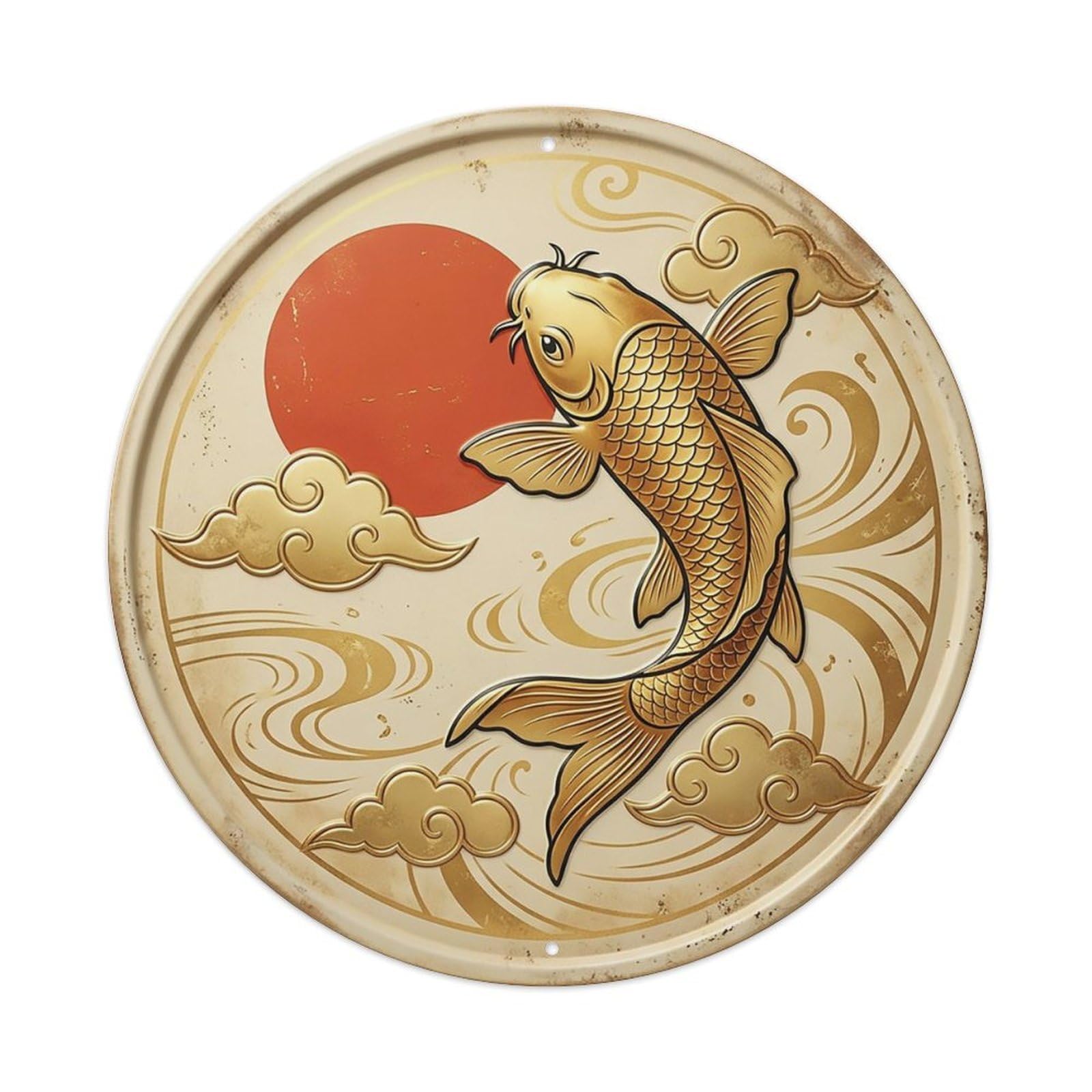 Golden Cloud Auspicious Koi Fish Metal Tin Sign