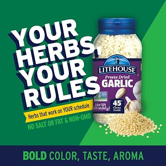 Litehouse Freeze Dried Garlic - Garlic, Substitute for Fresh Garlic & Minced Garlic, Jar Equal to 45 Garlic Cloves, Garlic Flakes, Garlic Freeze Dried, Non-GMO, Gluten-Free - 1.58 Ounce