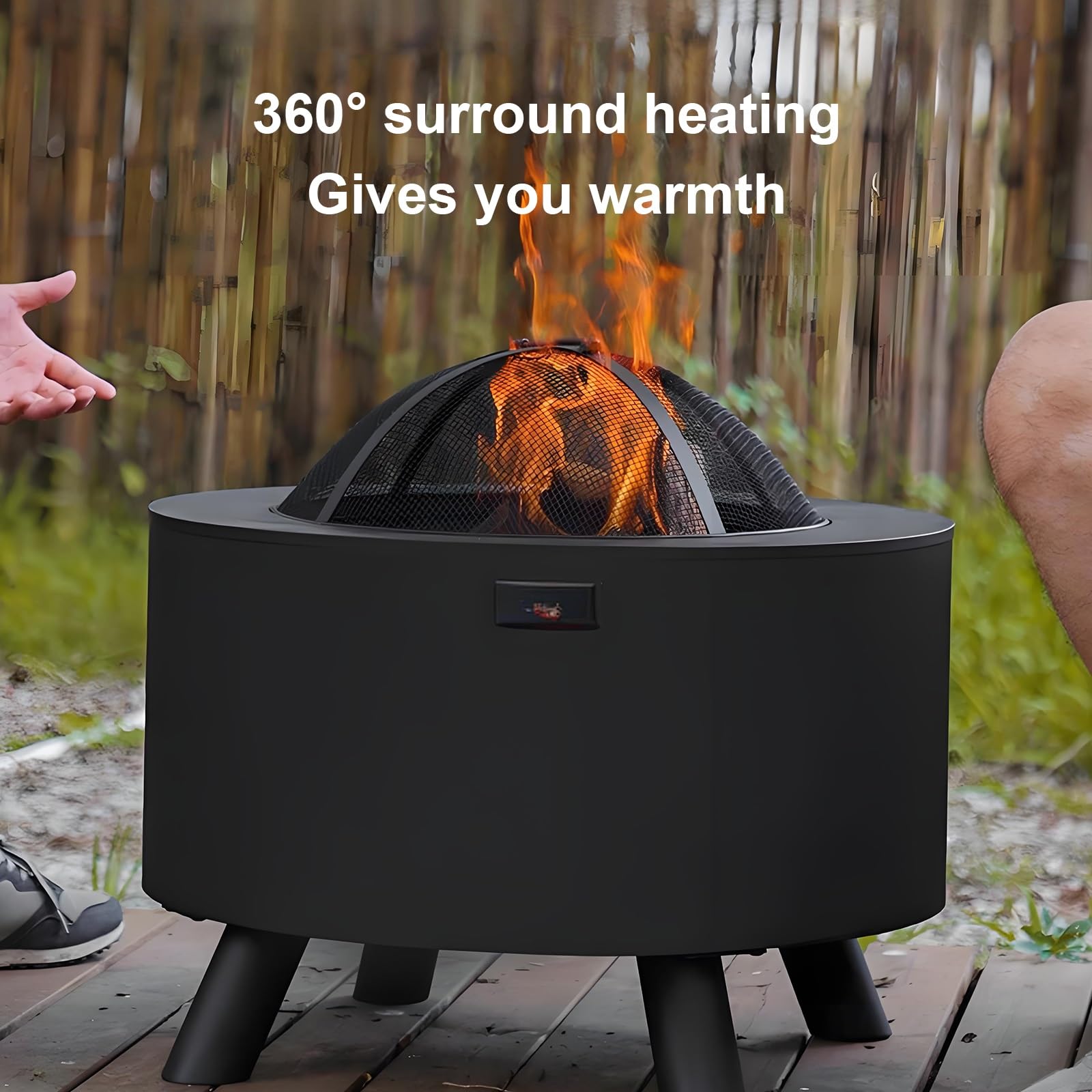 Stufa a Legna da Campeggio 60cm In Acciaio Al Carboniobraciere Portatile con Riscaldamento a 360°, Griglia e Piano Tavolo per Esterni e Giardino