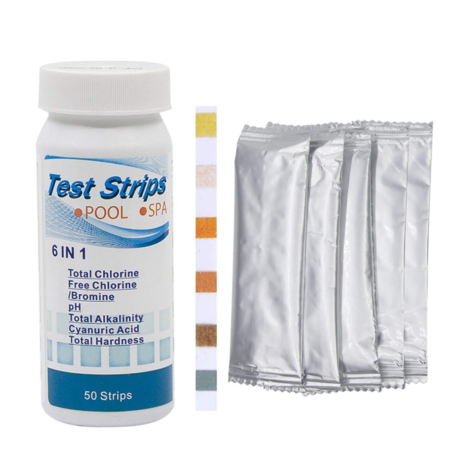 Pepisky 50Pcs/Bottle 6-In-1 Test Strips Multifunctional Test Paper Swimming Pool Water Quality Tester Strip