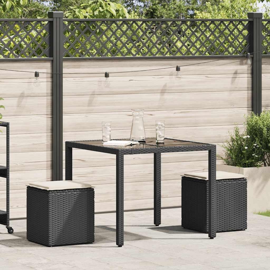 Tabourets jardin coussins 2 pcs noir 40x40x43 cm résine tressée