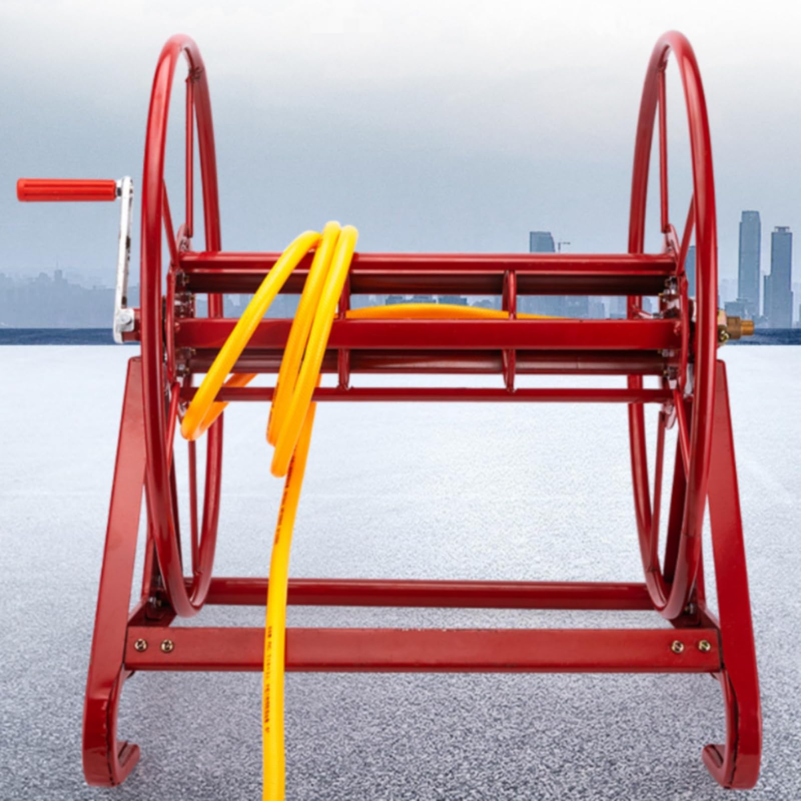 Avvolgitubo Agricolo Carrello Avvolgitubo Bobina Supporto Manuale con Ruote Circolari Base Triangolare Antiribaltamento Adatto per Attrezzatura Agricola Cortile Orto, Rosso, 300 Metri