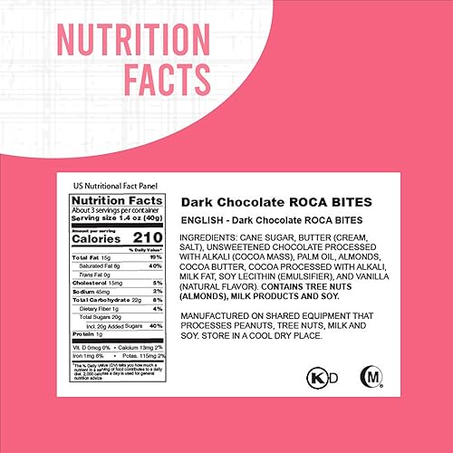 Miniatura 3 de Dark Chocolate ROCA Bocadillos de chocolate con almendras californianas chocolate negro 44 onzas paquete de 1