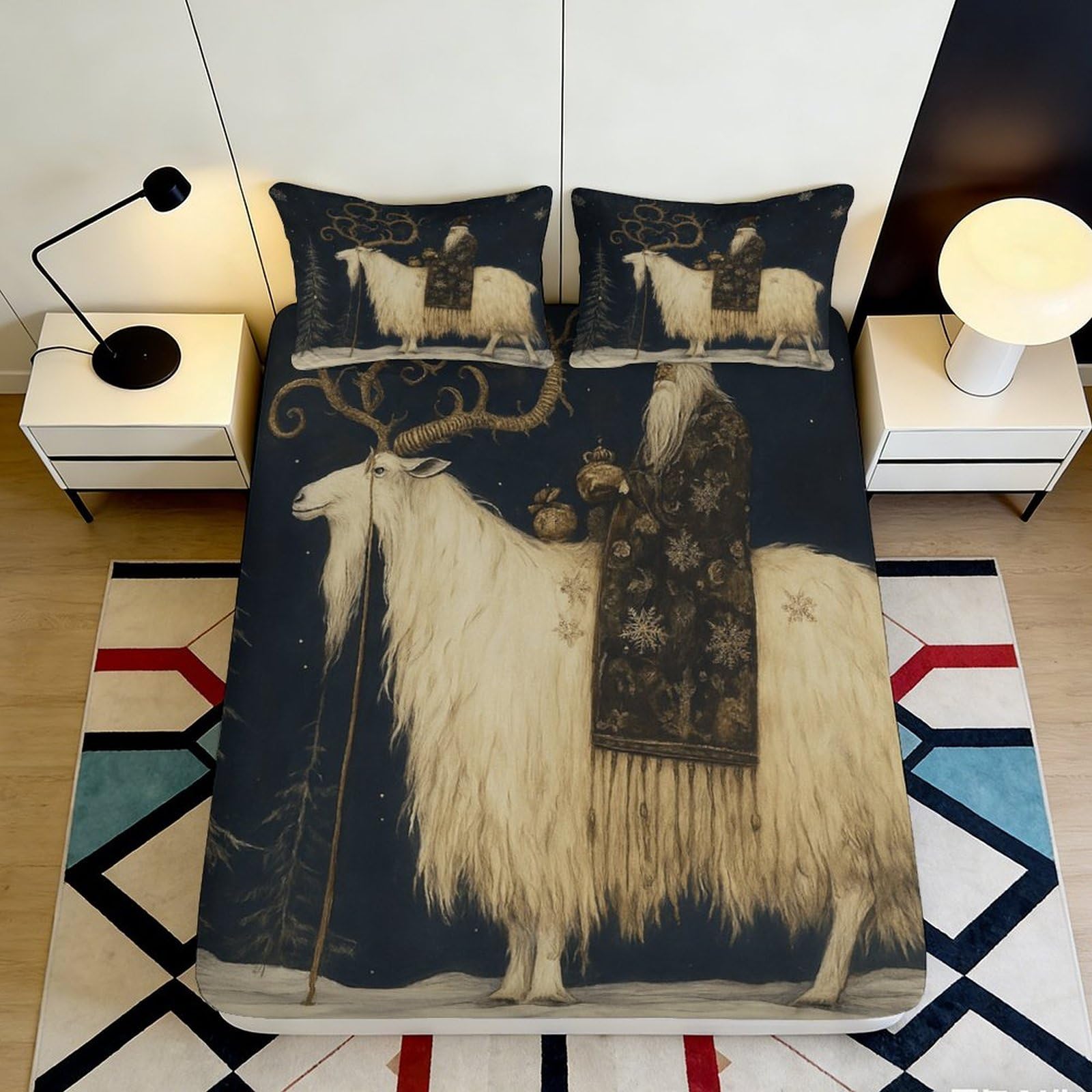 3D Printed Vintage Reindeer Fitted Sheet Microfiber Soft Durable 3D Printed Shepherd Mattress Cover for Bedroom Dormitory Guest Room Protection 140x200x25cm