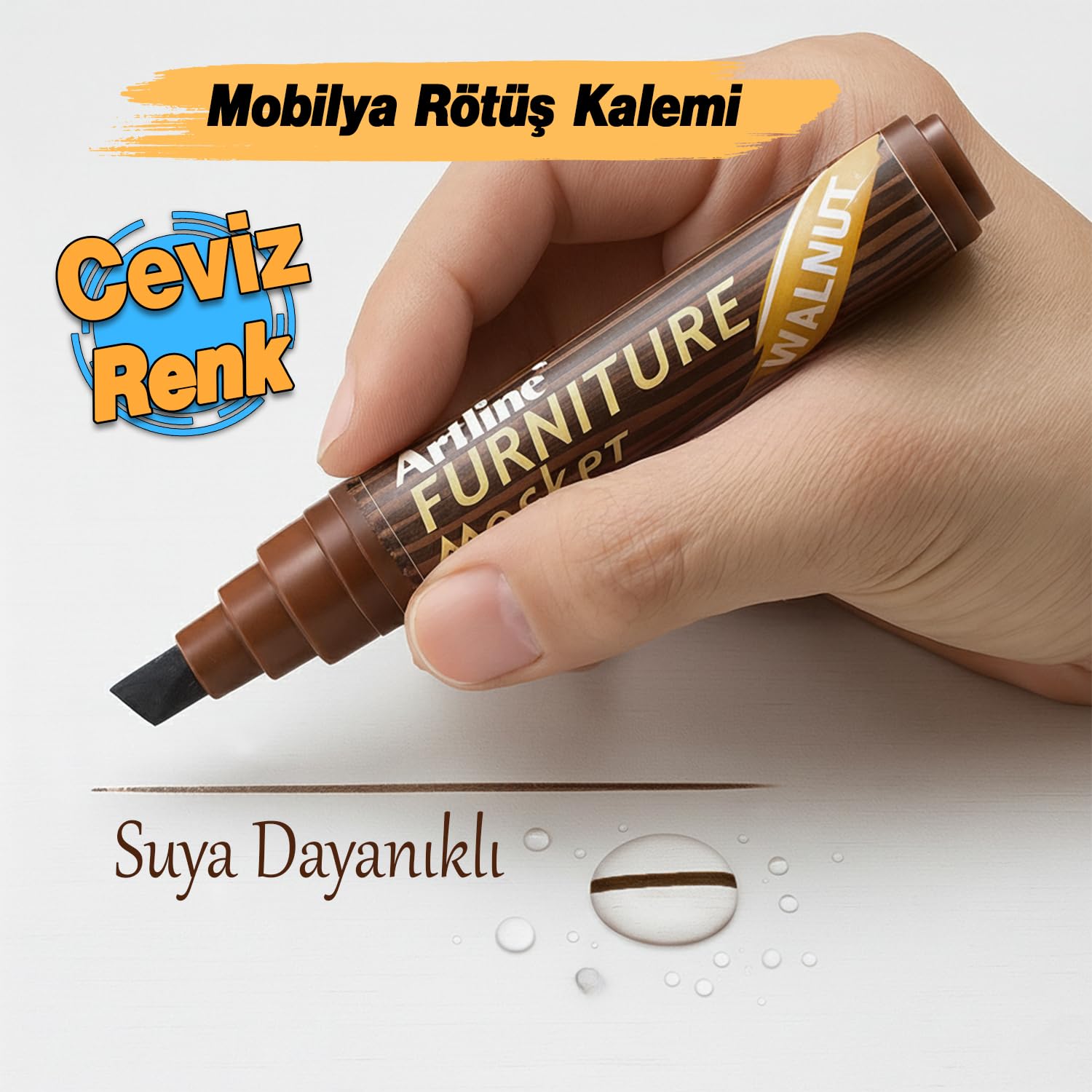 Ceviz Renk Mobilya Rötuş Kalemi Ahşap Masa Parke Dolap Kalemi Çizik Giderici Çatlak Kapatıcı