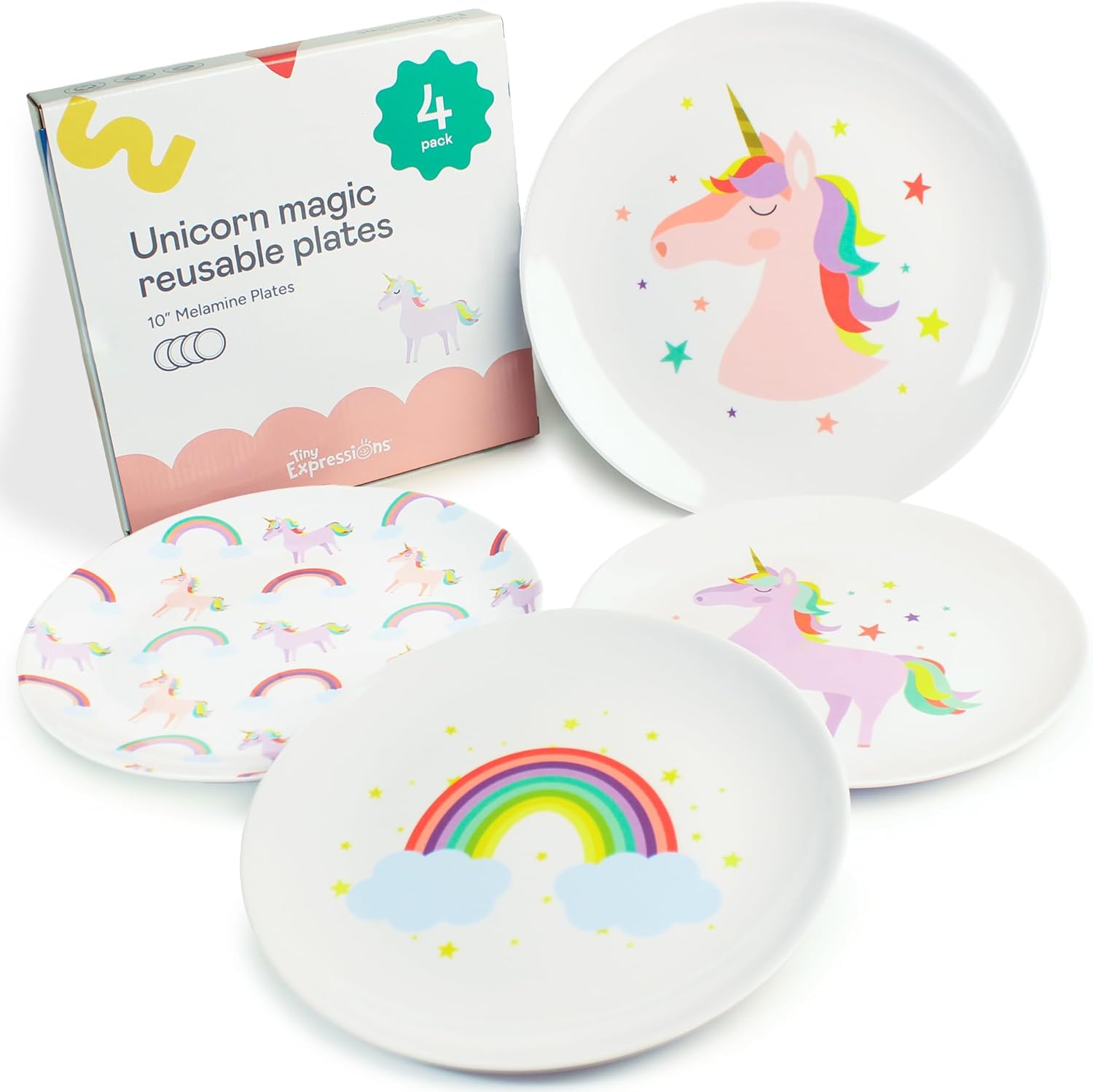 Tiny Expressions - Thanksgiving Plates for Kids - Set of 4 Melamine Thanksgiving Plates with Cute Turkey Designs for Children - Perfect for Holiday Meals and Celebrations
