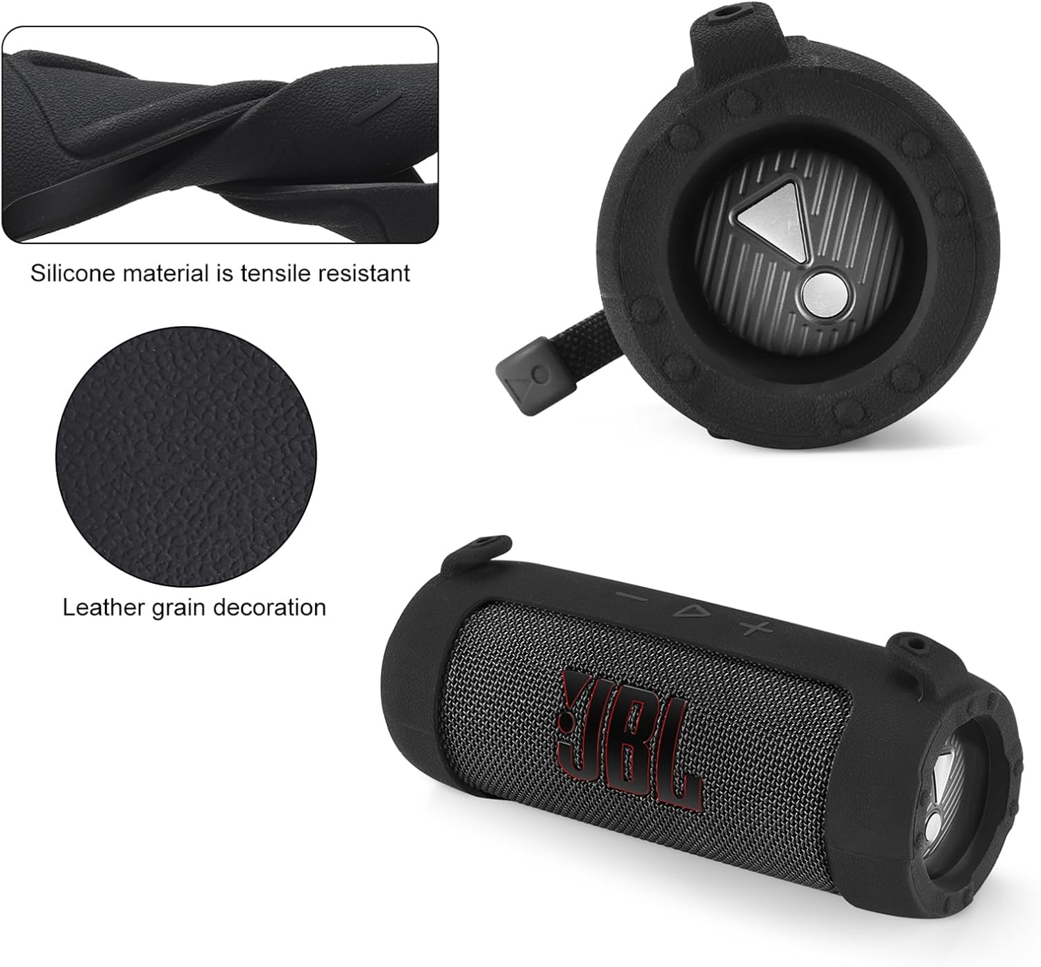 Silicone Cover Case for JBL Flip 7 - Portable Waterproof and Drop-Proof Speaker,for JBL Flip 7 Travel Carrying Skin Protective Case Shoulder Bag Accessories,Black - Image 3
