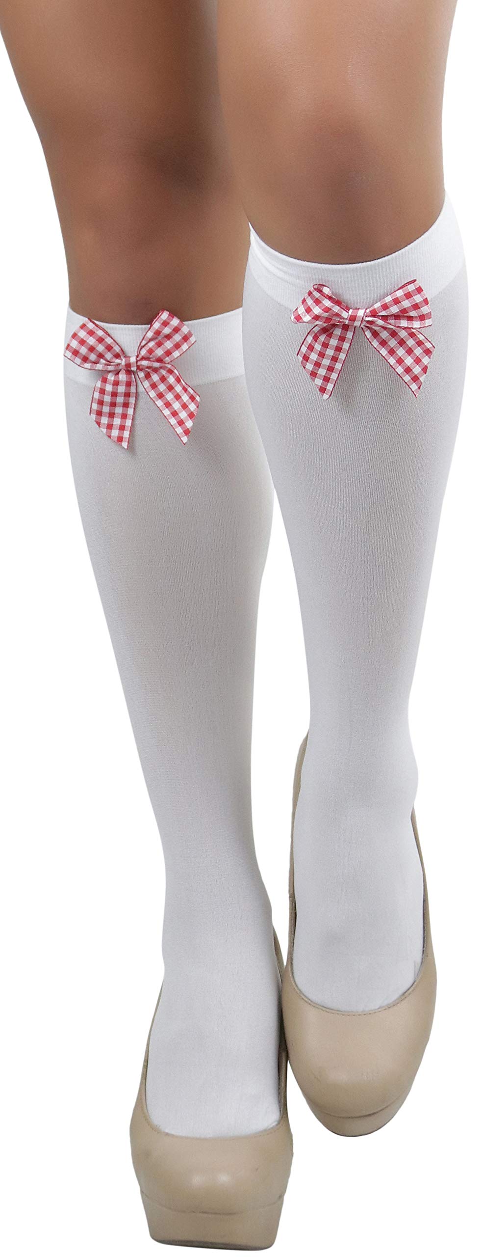 ToBeInStyle Women’s Opaque Knee High Nylon Fashion Socks Solid &amp; w/Front Satin Bow