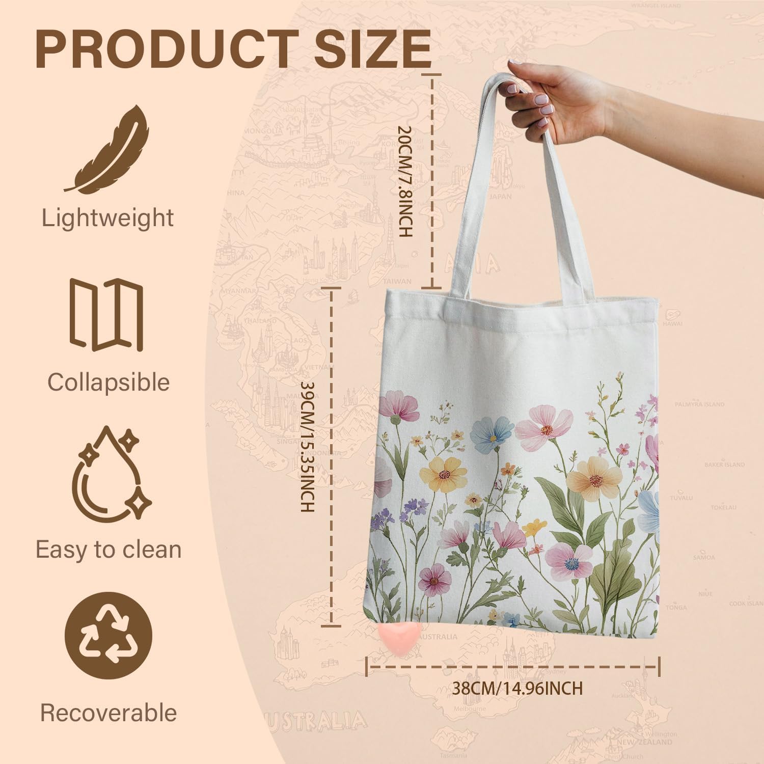 SNNDER Floral Tote Bag, ottagecore Botanical Grandmillennial Shoulder Bags, Canvas Bag for Shopping Work Travel Vacation - Image 3