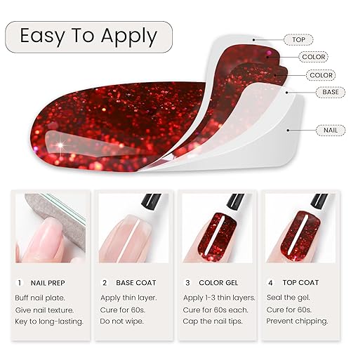 Miniatura 7 de MAYCHAO Esmalte de uñas en gel con purpurina, 0.5 onzas líquidas, esmalte de gel con purpurina rojo ardiente que se absorbe con LED UV necesario