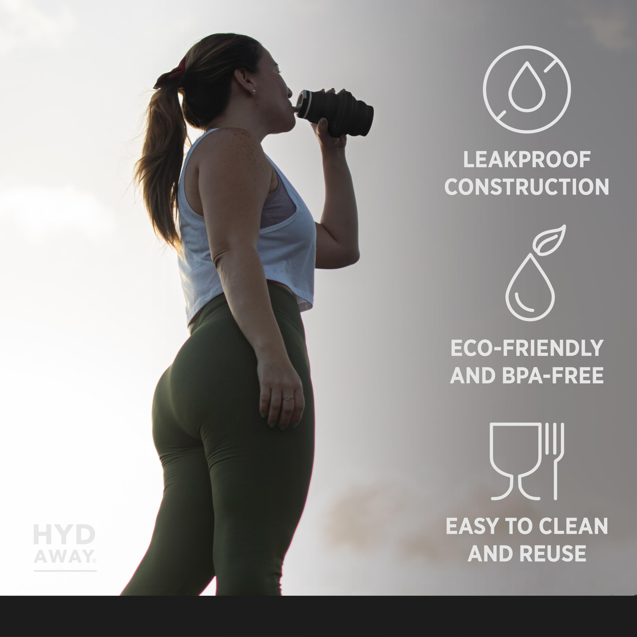 HYDAWAY - Botella de agua plegable | Tapa abatible | 500 ml | Fácil de transportar, apta para viajes, silicona de grado alimentario