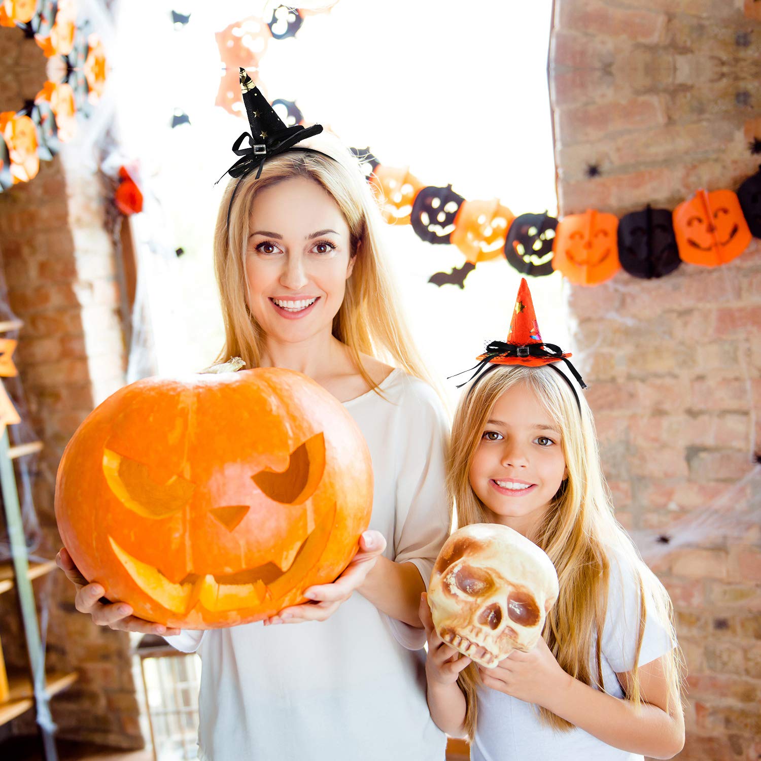 Blulu 12 Pieces Halloween Headbands Witch Hat Hairbands Bulk Witch Hair Hoops Halloween Hair Accessories for Women cosplay Costume Supplies