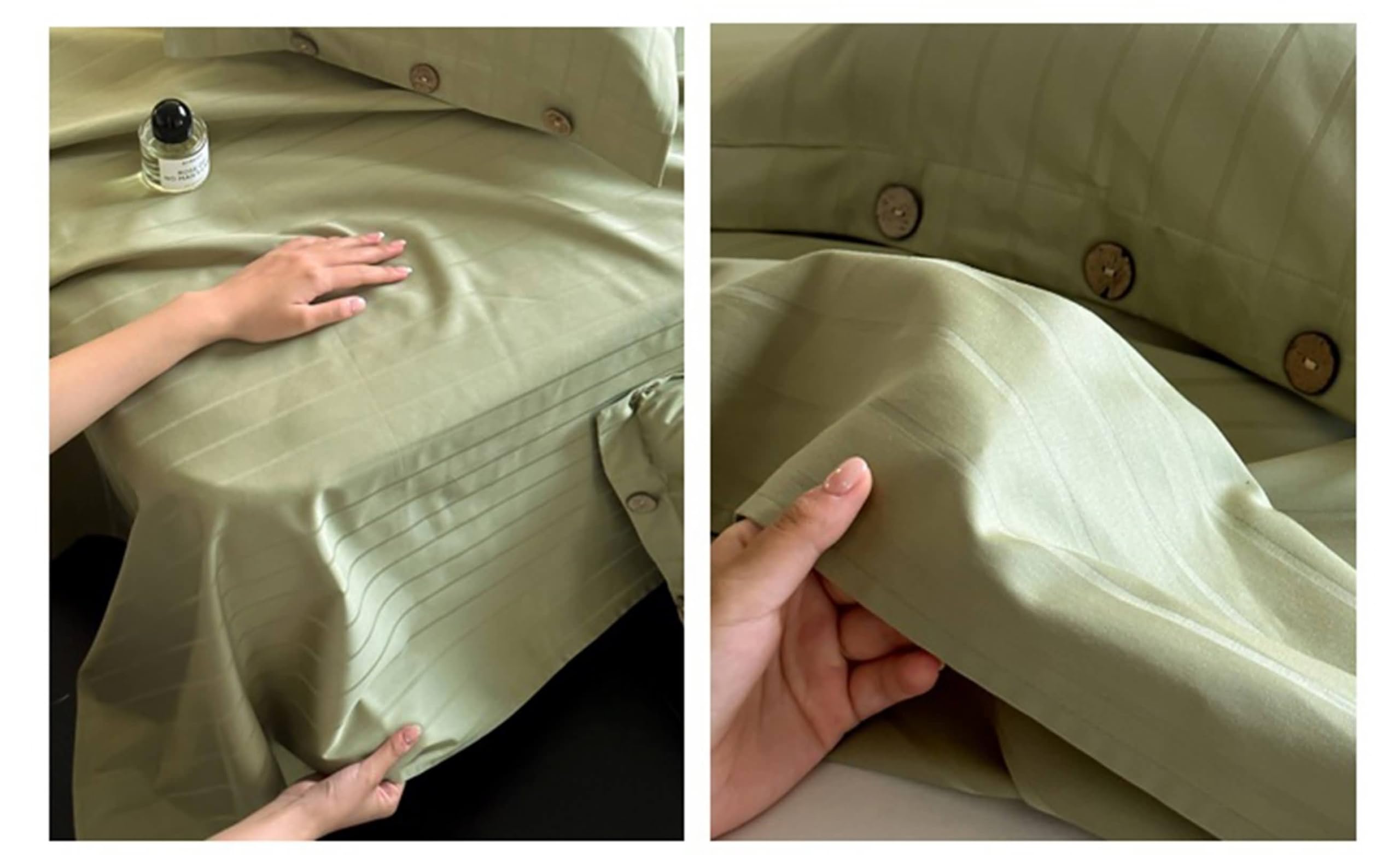 Daesar Sabanas Cama Matrimonio,Patrón de Rayas Algodón Sábana Encimera para Cama Verde Oliva,160 x 230 CM