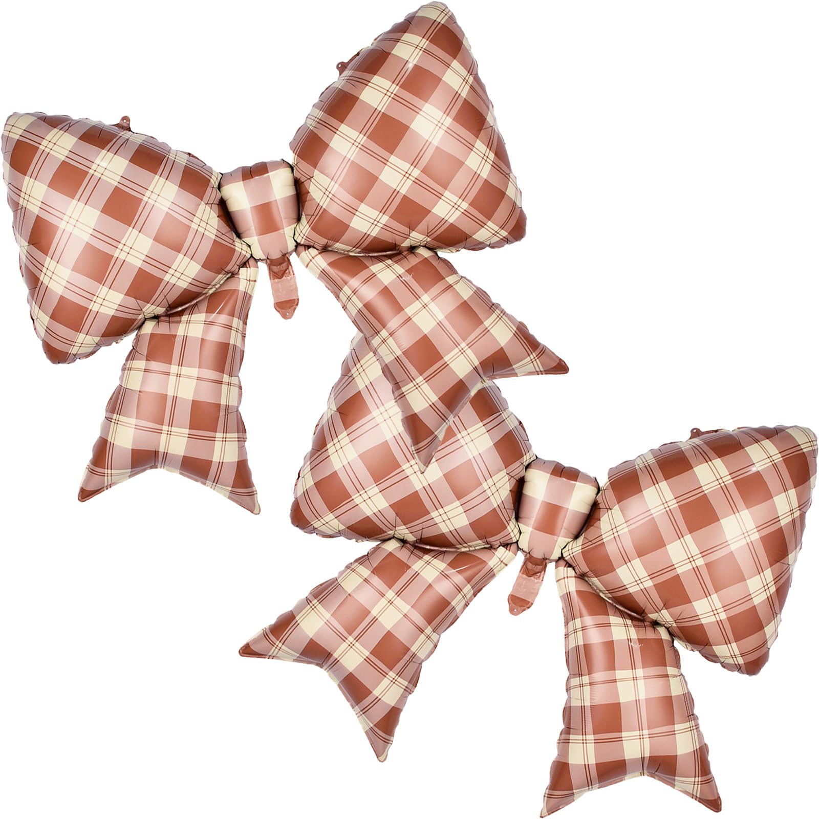 Giant Brown Plaid Bow Foil Balloons 38 Inch Dark Beige Buffalo Plaid Bowknot Helium Balloon for Girl Women Vintage Birthday,Baby Shower Bride Wedding Bachelorette Fall Party Decorations Supplie 2 Pcs
