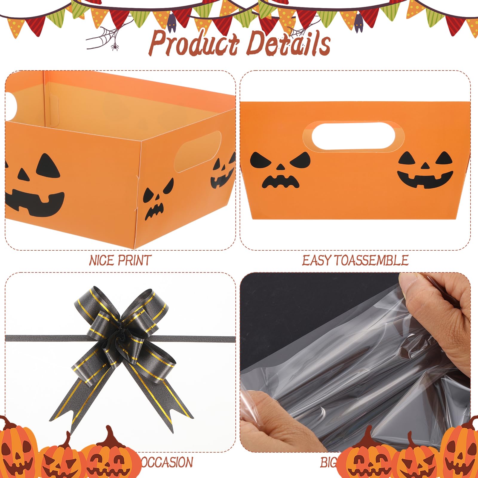 Juego de canastas de Halloween Boo, 7 x 9 pulgadas, cestas de calabaza para