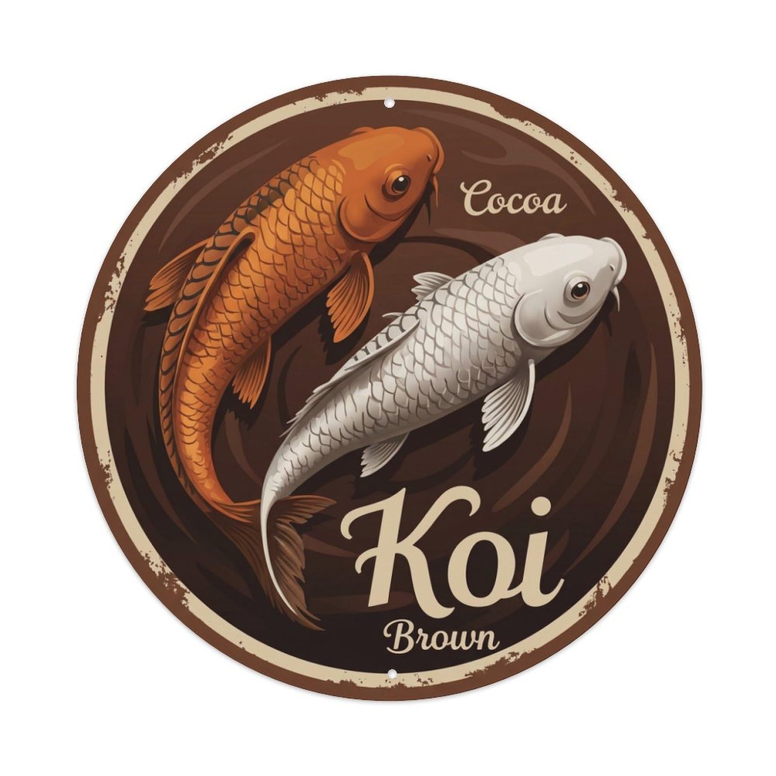 Koi Fish Cocoa Brown Waters Chocolate Dark Rich Smooth Metal Tin Sign