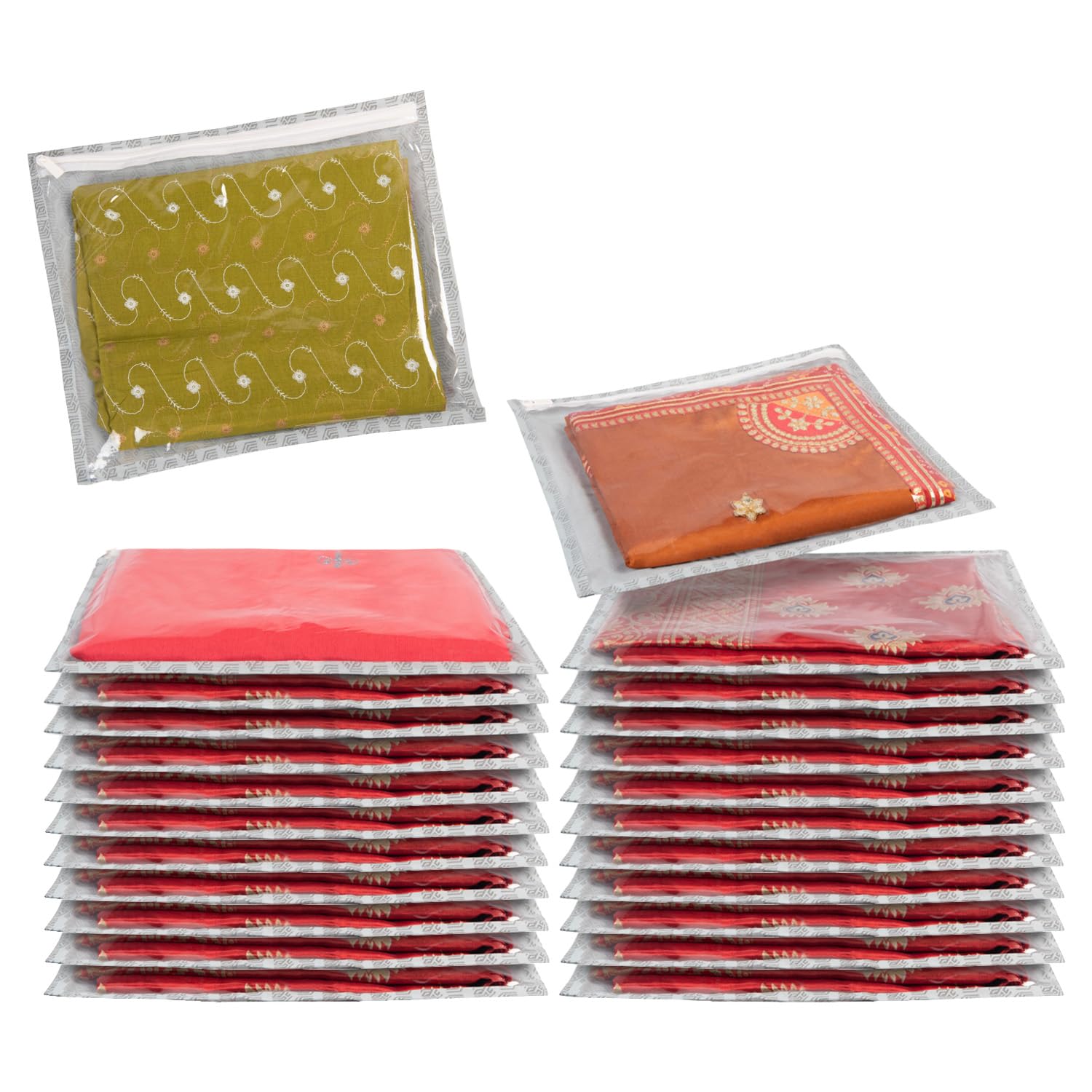 HomeStrap Set Of 24 Printed Single Saree Cover/Clothes Storage Bags/Wardrobe Organiser With Transparent Top(Grey,Non-Woven)(Featured On Shark Tank),36 Cm,1 Cm