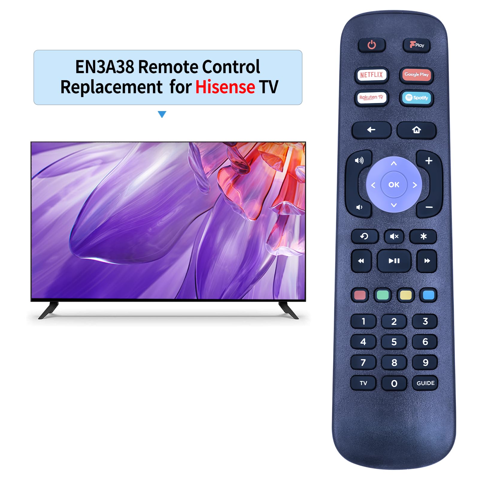 EN3A38 Replacement Remote Control for Hisense B7120 R43B7120UK R50B7120UK R55B7120UK R65B7120UK 43B7120 50B7120 55B7120 65B7120 Compatible with R43B7120UK R50B7120UK R55B7120UK R65B7120UK - Image 2