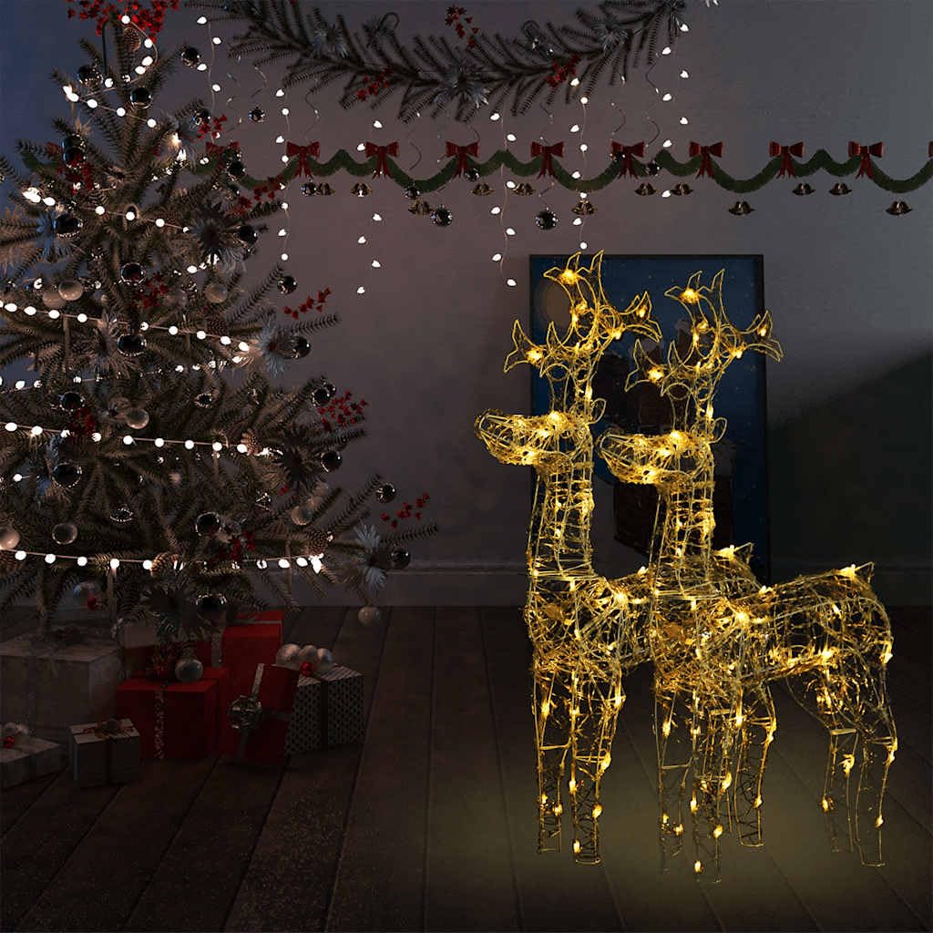 Juego de 2 figuras decorativas navideñas de reno de 100 cm, acrílico luminoso, con 90 ledes, luz blanca cálida, para interior y exterior, resistente a la intemperie