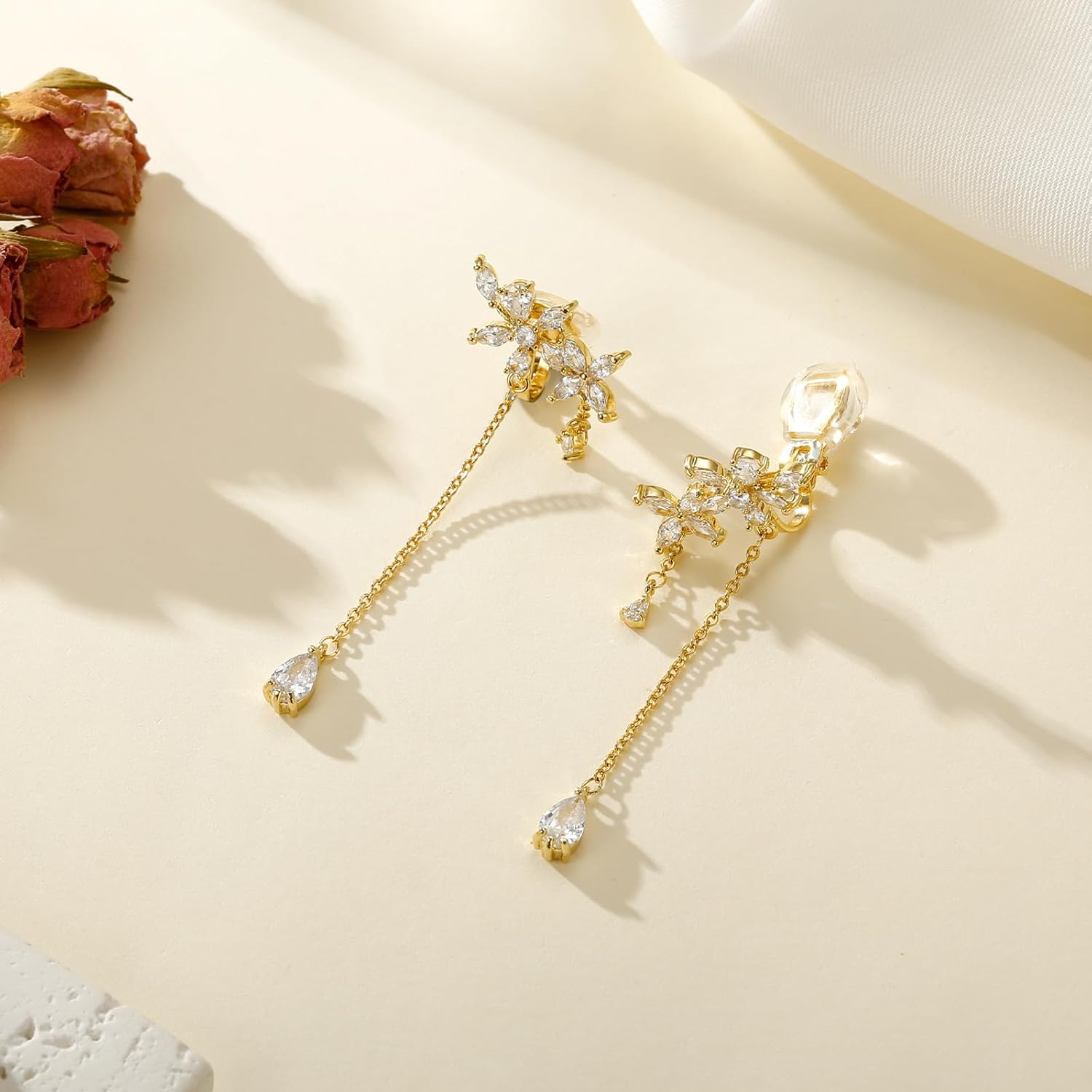 Clip on Earrings for Women Cubic Zirconia 925 Sterling Silver Plated Long Tassel Dangle Drop Clip Earrings Non Pierced Earrings for Women Jewelry Gifts Wedding Party - Image 6