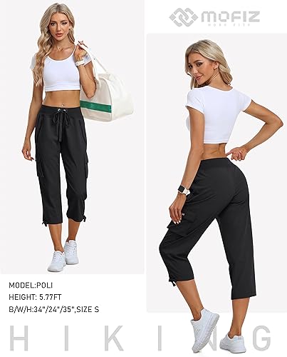 Miniatura 6 de MoFiz Pantalones cargo capri de senderismo para mujer, ligeros, de secado rápido, atléticos, viajes, casuales, holgados, cómodos, bonitos bolsillos
