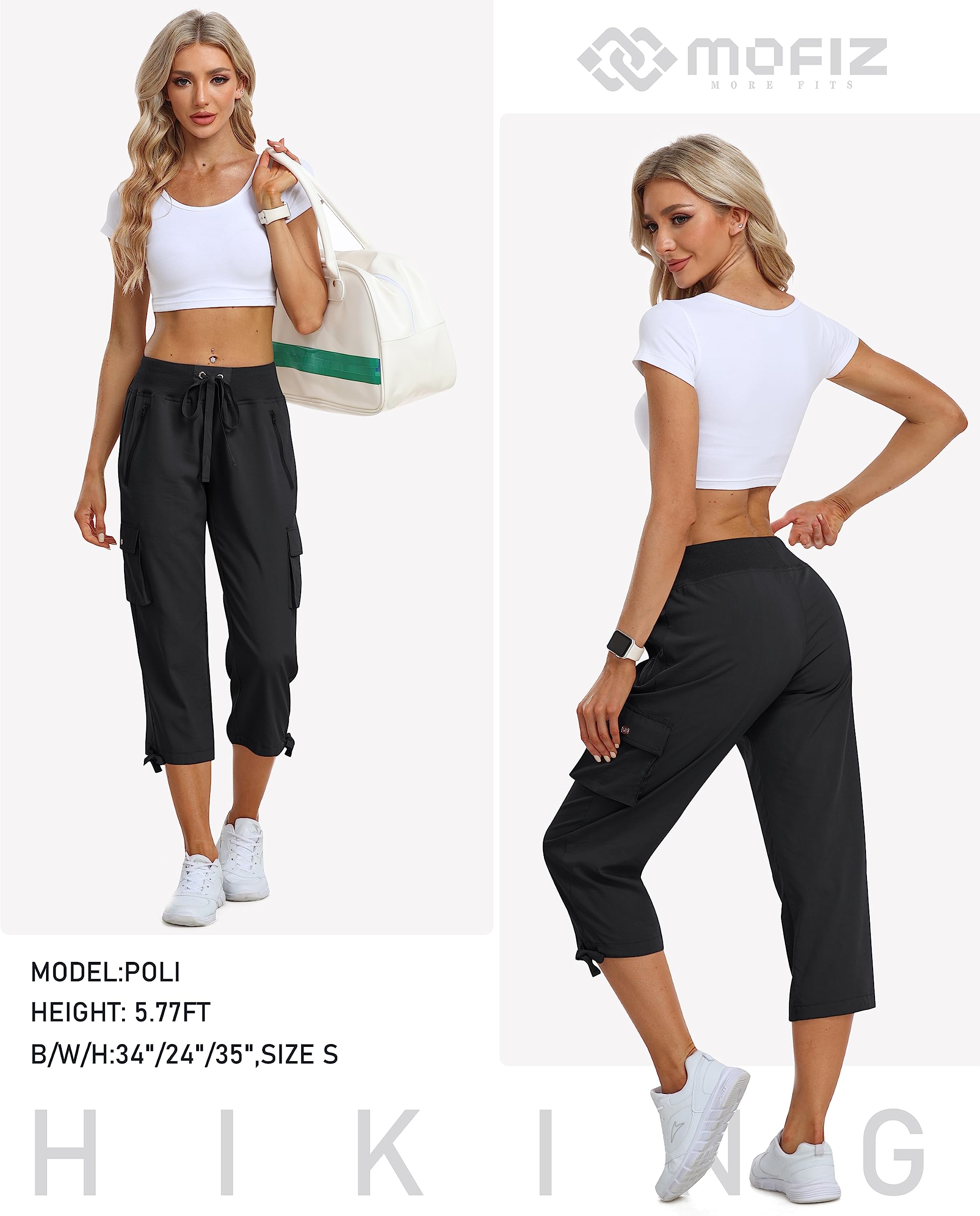 MoFiz Pantalones Cargo Mujer Capri Pantalón 3/4 Largo Ligero Verano Outdoor Pantalones de Senderismo Transpirable con Bolsillo Cremallera
