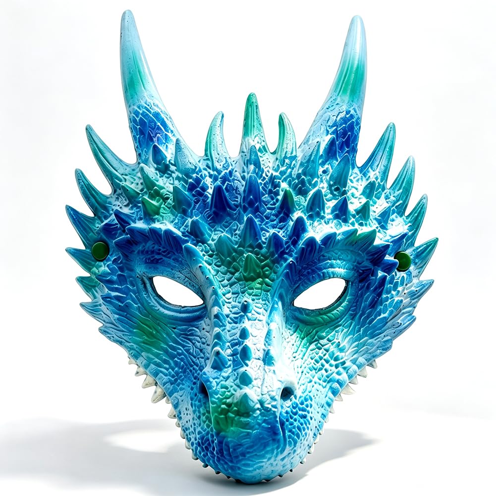 ZesGlyxyr Halloween Dragon Mask, Realistic Dragon Mask, for Halloween Carnival and Cosplay, Full Animal Mask, Party Decoration and Adult Carnival Costume – Blue